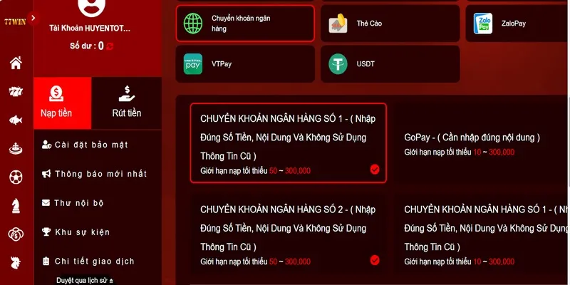 Hướng dẫn cách nạp tiền 77win ninja nhanh chóng